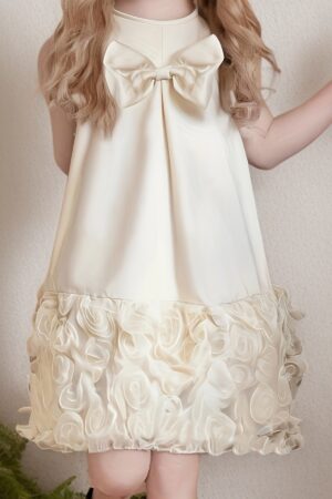 Single Girls' Princess Dress | Sleeveless Vest Dress with Off the Shoulder Collar, Bow Detail, and Flared Hem | Elegant Summer Fabric with Rose Pattern