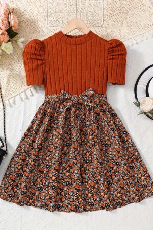 ' Short Sleeve A-Line Dress with Belt - Smock Dress & Umbrella Hem, Stand Collar Short Length Dress for Spring Summer Fall, Machine Washable Casual Party Wedding Outfit for (not yet walking independently)